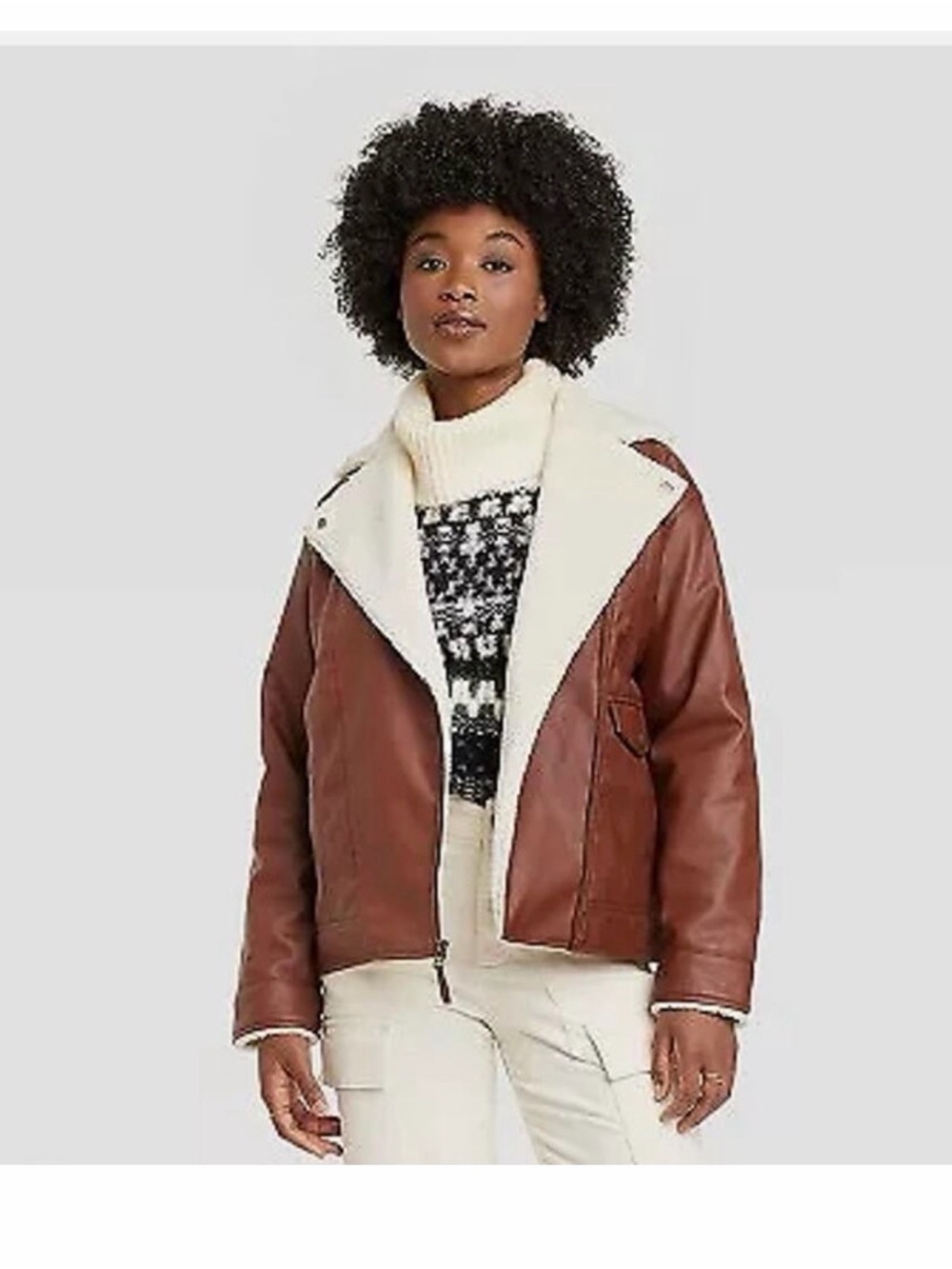 NWT faux leather Sherpa lined jacket- medium
